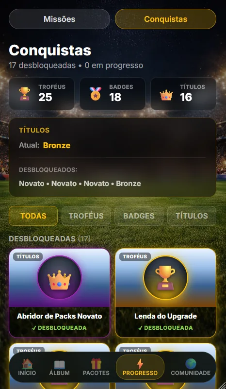Achievements page showing trophies and badges